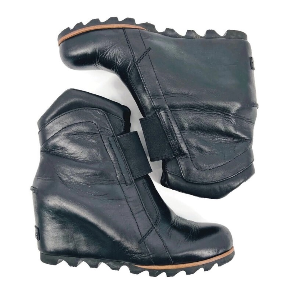 Sorel Joan Of Arctic Fiona Wedge Bootie Black Leather 7.5